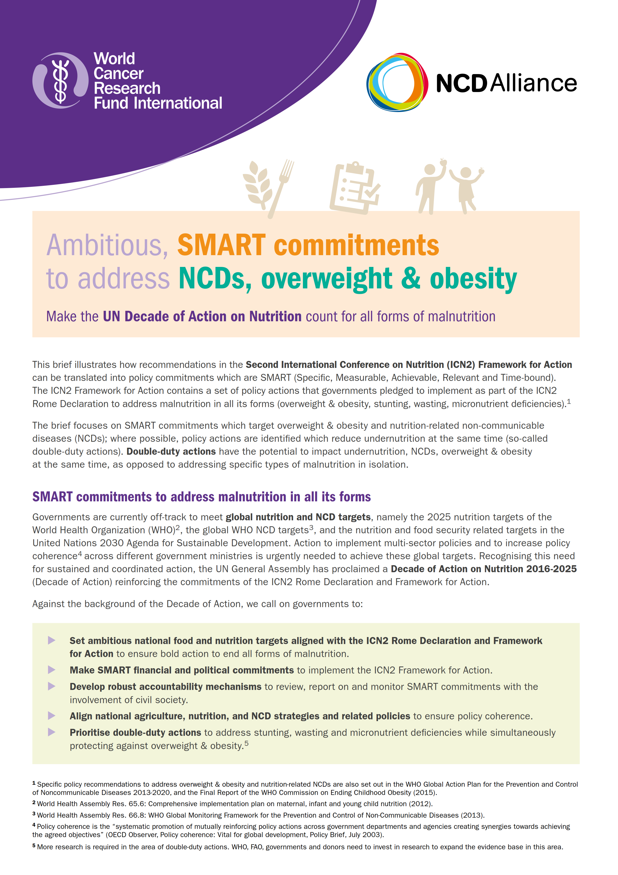 Guidance on developing SMART commitments to address NCDs, overweight and obesity