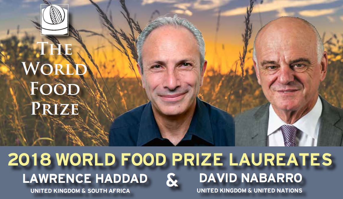 SUN Lead Group member David Nabarro and SUN Executive Committee member Lawrence Haddad win 2018 World Food Prize